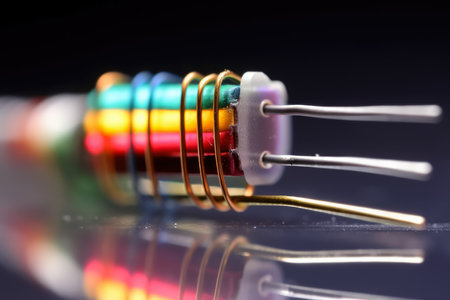 Close-Up of a Single Resistor with Focused Bands of Beautiful Color.の素材