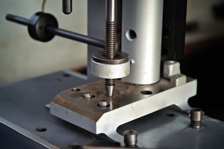 An impact testing device with a metallic surface in close-up is shown impacting a specimen under tensionの素材