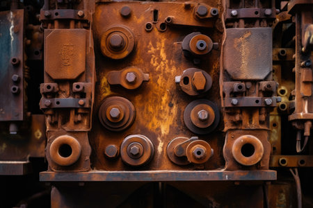 Extremely close-up of industrial dampers with fine metal details and rusty texturesの素材
