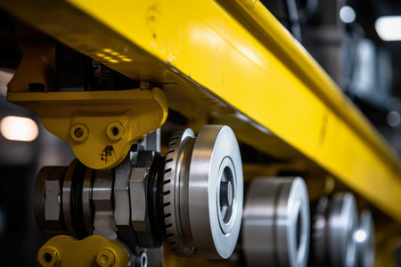 Unveiling the Mechanical Mastery: A Close-up Exploration of Industrial Hoists in a Heavy Machinery Manufacturing Facilityの素材