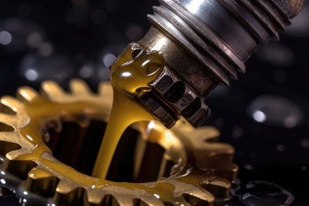 Industrial Machinery Maintenance: Close-up Macro of Viscous Grease Application on Heavy-Duty Metal Gear Mechanismの素材