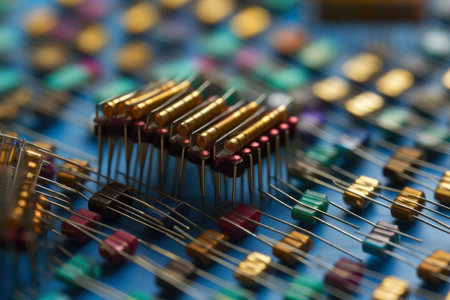Captivating Macro Composition: Intricate Array of Colorful Small Resistors Forming a Unique Technological Patternの素材