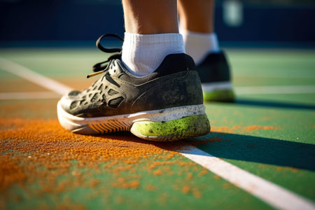 A pickleball player's shoe treading on the court, depicting motion and speedの素材