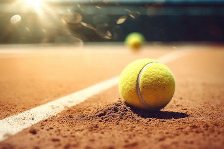 Tennis ball bouncing on the hard court, creating an echo of the action in the gameの素材