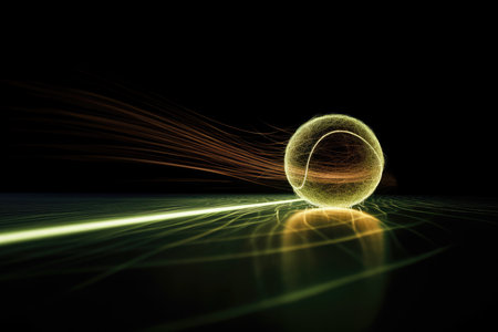 Artistic image of a tennis ball's trajectory, traced as a streak of lightの素材