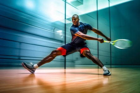 A racquetball striking the floor, captured at the moment of impact, demonstrating the game's energy and dynamicsの素材