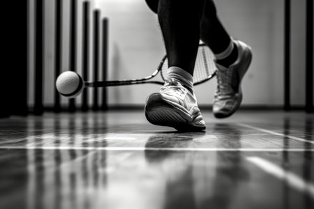 A racquetball player's feet in motion, a testament to the agility and quickness demanded by the sportの素材