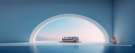 A minimalist panorama showcasing the beauty of simplicity in technology, with clean lines and subtle gradientsの素材