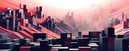 Clean and minimalistic geometric shapes forming a futuristic technological landscapeの素材