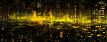 Panoramic display of a minimalist technology pattern in striking, neon yellow tonesの素材