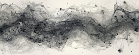 Panoramic scene featuring abstract representation of neural connections, rendered in a monochromatic gray paletteの素材