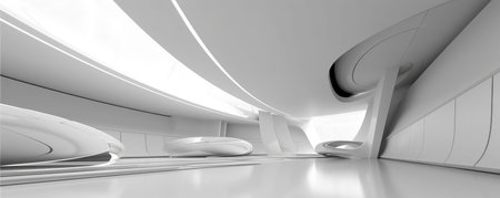 Minimalist panorama featuring clean lines and futuristic elements, showcasing the simplicity of advanced technologyの素材