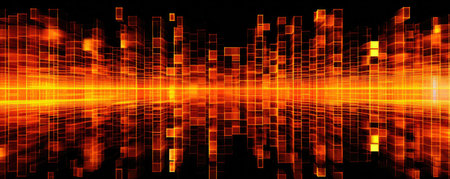 Panoramic image of a minimalistic technology pattern in electric, neon saffron huesの素材