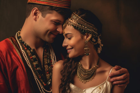 Couples from Different Cultural Backgrounds Celebrating Their Wedding Day, Uniting Traditions and Loveの素材