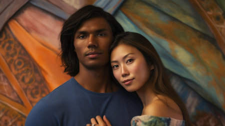 Embracing Diversity: Portrait of a Multicultural Couple Celebrating Love and Unity across Racial Backgroundsの素材