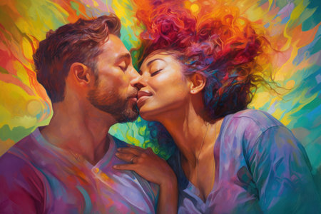 Love in Color: Portrait of a Mixed Couple Radiating Love's Vibrancy and the Beauty of Diversityの素材