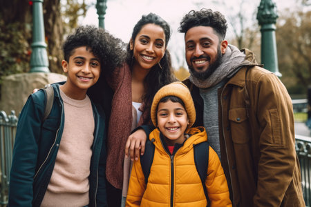 Family of Different Ethnicities Enjoying a Fun Day at the Park, Celebrating Love and Cultural Heritageの素材