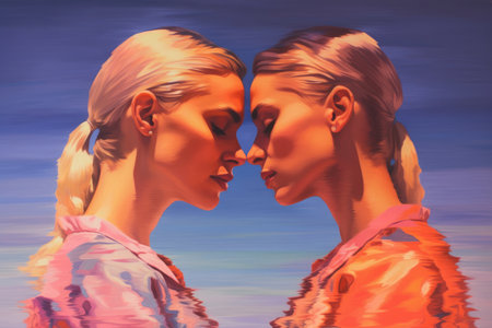 Love's Reflection: Portrait of an LGBTQ+ Couple Mirroring and Supporting Each Other's Self-Discoveryの素材