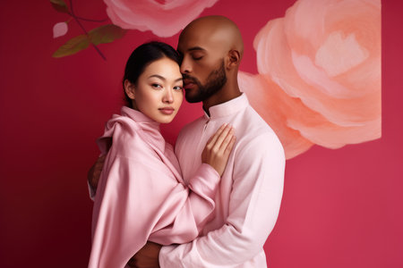A Vibrant Celebration of Love and Unity: Embracing Diversity in a Multicultural Couple's Portraitの素材