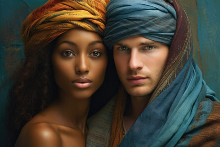 Embracing the Beauty of Cultural Blend: A Portrait of Harmony and Connection in a Biracial Coupleの素材