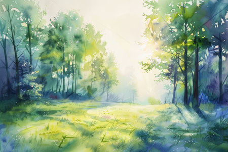 A Serene Easter Morning Captured in Watercolor: Pastel Hues Painting the Joy of Spring Awakeningの素材