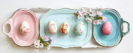 Easter Celebrations Elevated: Gorgeous Pastel Serving Trays and Platters Adorned with Spring Florals and Festive Easter Eggsの素材