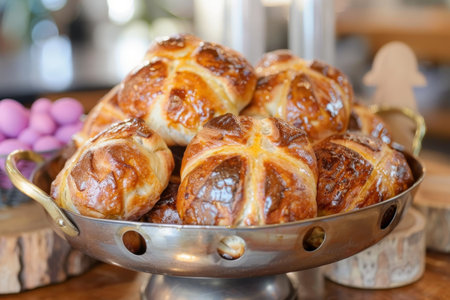 The Office Kitchen Comes Alive with the Sweet and Spicy Aroma of Freshly Baked Hot Cross Buns in Celebration of Easterの素材