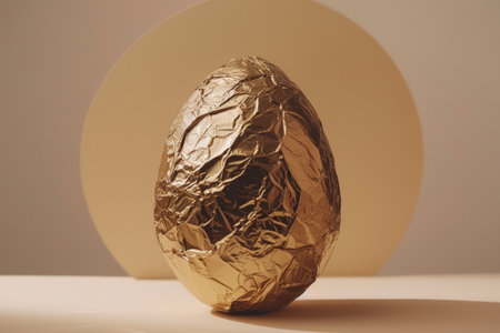 A Minimalist's Dream: The Simplified Depiction of a Chocolate Egg Enveloped in Mesmerizing Abstract Foil Wrappingの素材