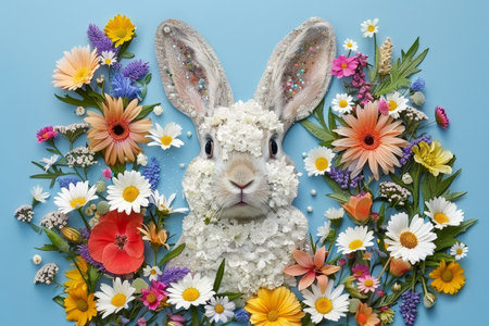 A Burst of Spring Joy: Hand-Crafted Easter Cards Adorned with Vibrant Flowers, Cute Bunnies, and Sparkling Glitter, Bringing Personal Touches to Holiday Wishesの素材