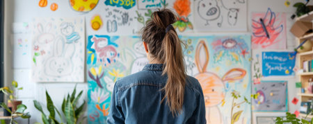 A Burst of Spring in the Workplace: An Office Whiteboard Brimming with Colorful Easter-Themed Drawings and Heartwarming Messagesの素材