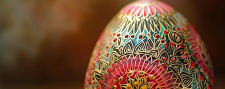 A Mesmerizing Close-Up View of an Easter Egg Adorned with Intricate Patterns and Vibrant Colors, Celebrating the Joy and Creativity of the Seasonの素材