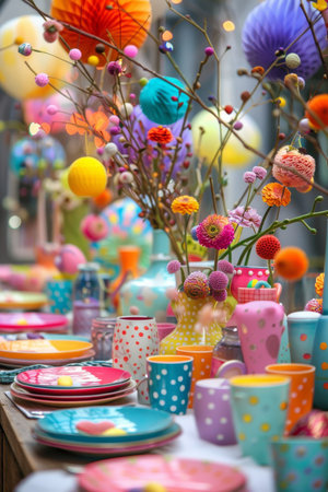 A Feast for the Eyes: An Artfully Arranged Table Adorned with Handcrafted Easter Decorations and Delightsの素材