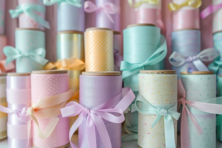 Easter Crafting Essentials: A Vibrant Array of Pastel Ribbon Spools for Your Spring Projectsの素材