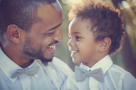 Easter Elegance and Joy: A Father and His Little Boy in Coordinating Bow Tiesの素材