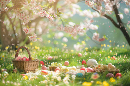 A Family Gathering for an Easter Feast Amongst Spring Flowers and Hidden Eggsの素材