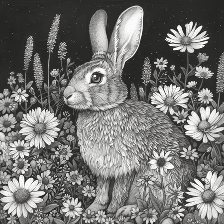 Easter Elegance: The Delicate Art of Stippling Unveils a Bunny in Full Spring Bloomの素材