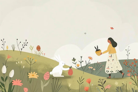 Simplistic Elegance: An Easter Egg Hunt Illustrated Through Charming Minimalist Iconsの素材