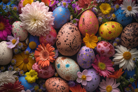 Handcrafted Chocolate Easter Eggs Adorned with Artistic Designs, Celebrating Spring's Arrivalの素材