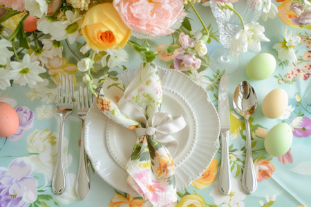 Elegance in Bloom: Pastel Ribbon-Tied Napkins Set the Scene for a Joyous Easter Gatheringの素材