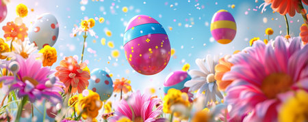 Bright and Joyful Easter Egg Balloon Decorations Dancing in the Spring Breezeの素材