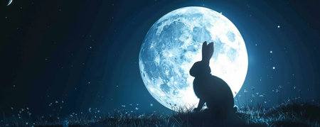 Under the Moonlight: A Serene Easter Bunny's Silhouette Marks the Celebration of Springの素材