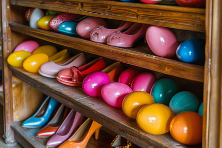 Easter Egg Hunt with a Twist: Discovering Vibrant Eggs in an Unlikely Shoe Rackの素材