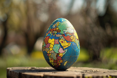 Exploring the Globe on an Easter Egg: A Vibrant Map Pattern Symbolizing World Harmonyの素材