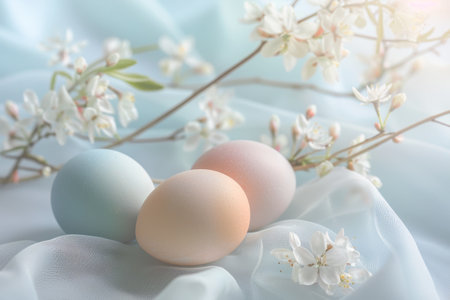 Gentle Hues of Spring: An Artistic Easter Illustration with Soft Pastel Gradients and Easter Egg Outlinesの素材