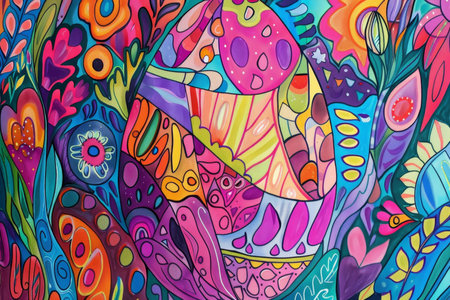 Easter Egg Extravaganza: A Vibrant Tapestry of Abstract Designs Within an Egg Silhouetteの素材
