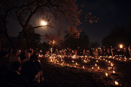 Faithful Hearts Aglow: The Peaceful Candlelit Observance on Holy Saturday Nightの素材