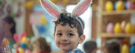 Spring into Creativity: Kids Enjoying a Festive Easter Crafts Making Sessionの素材