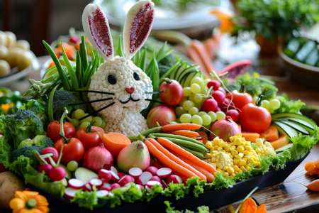 Celebrate Easter with a Whimsical and Nutritious Bunny-Shaped Vegetable Assortmentの素材