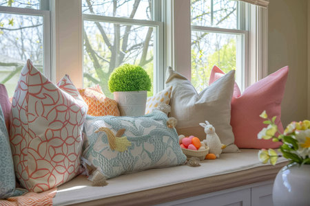 Easter Elegance: A Comfortable Nook Enhanced with Festive Spring-Themed Pillowsの素材