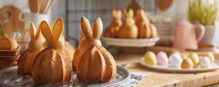 Easter Baking Made Fun: Golden Bunny Cakes Fresh from Whimsical Shaped Pansの素材